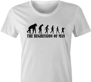 Funny evolution of man regression t-shirt white women's t-shirt 