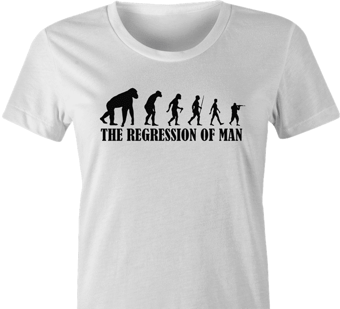 Funny evolution of man regression t-shirt white women's t-shirt 