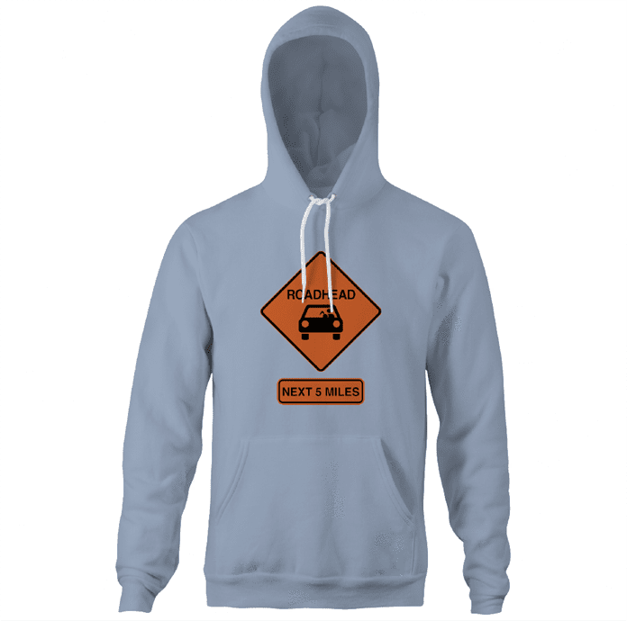 funny road head warning sign light blue hoodie
