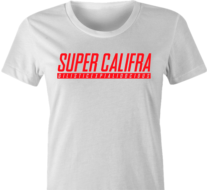 Funny Mary Poppins Supercalafragilisticespialadocious and Super Nitendo parody t-shirt white women's