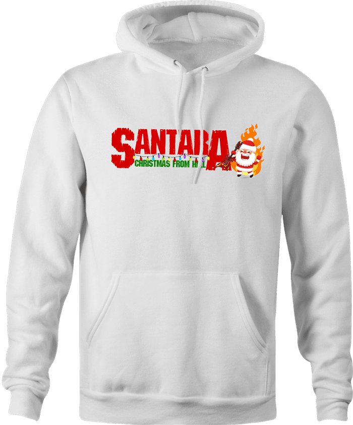 funny Santa Clause meets Pantera Cowboys From Hell parody white hoodie