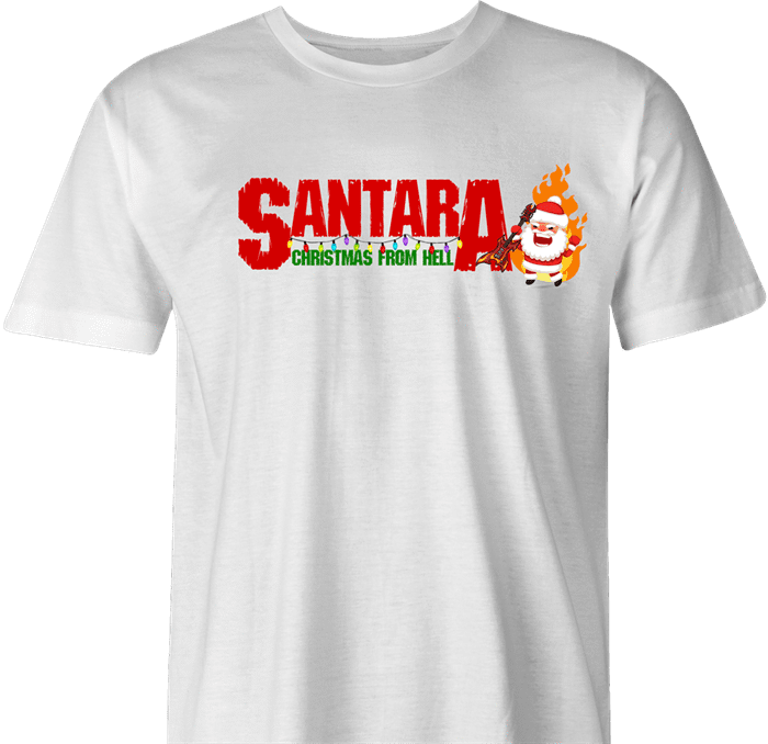 funny Santa Clause meets Pantera Cowboys From Hell parody men's t-shirt white 
