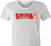 funny Santa Clause meets Pantera Cowboys From Hell parody women's t-shirt white 