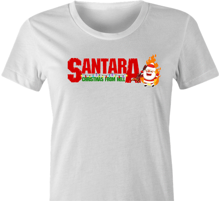 funny Santa Clause meets Pantera Cowboys From Hell parody women's t-shirt white 