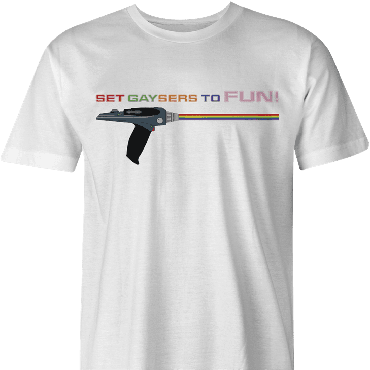 set gaysers phasers gay pride star trek t-shirt men's white