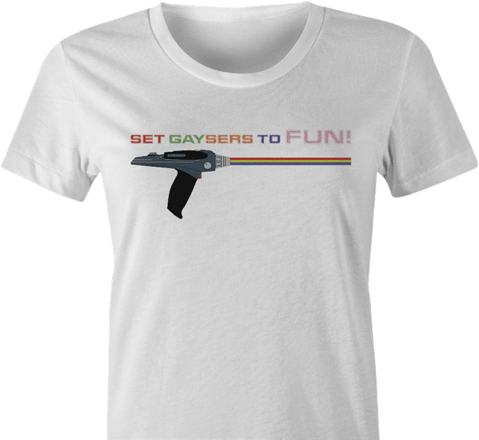set gaysers phasers gay pride star trek t-shirt women's white