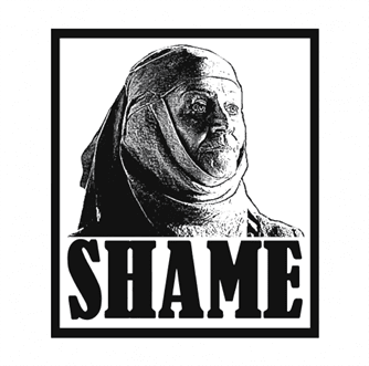 funny game of thrones shame parody white t-shirt
