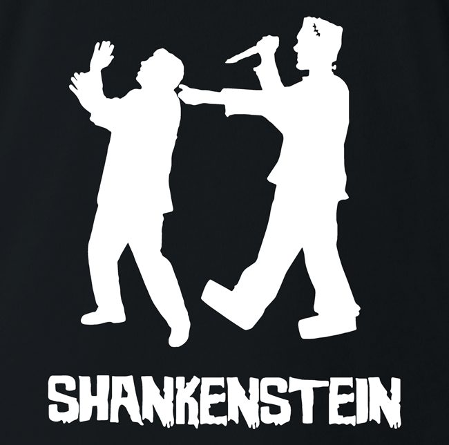 funny prion shank frankenstein mashup black t-shirt
