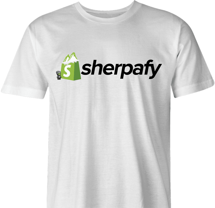 Shopify e-commerce sherpa parody t-shirt men's white  