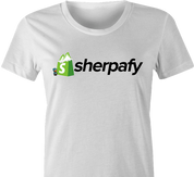 Shopify e-commerce sherpa parody t-shirt women's white  