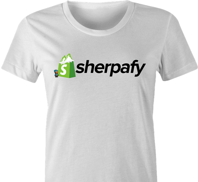 Shopify e-commerce sherpa parody t-shirt women's white  