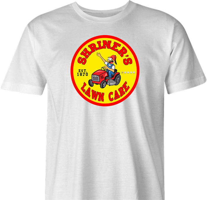 funny Shriners Lawn Care Google Review Parody - Jokers parody men's t-shirt white 