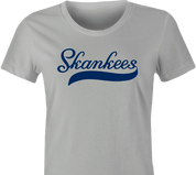 Funny Dirty New York Skankees Yankees Parody T-Shirt women's Ash Grey