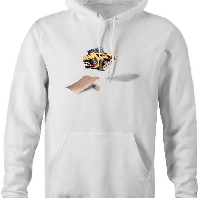 funny Awesome Bulldozer Ramp Jump - Skid Steer Jumper white hoodie