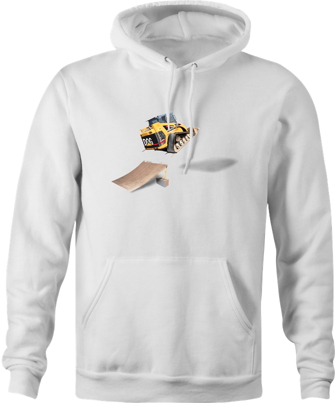 funny Awesome Bulldozer Ramp Jump - Skid Steer Jumper white hoodie