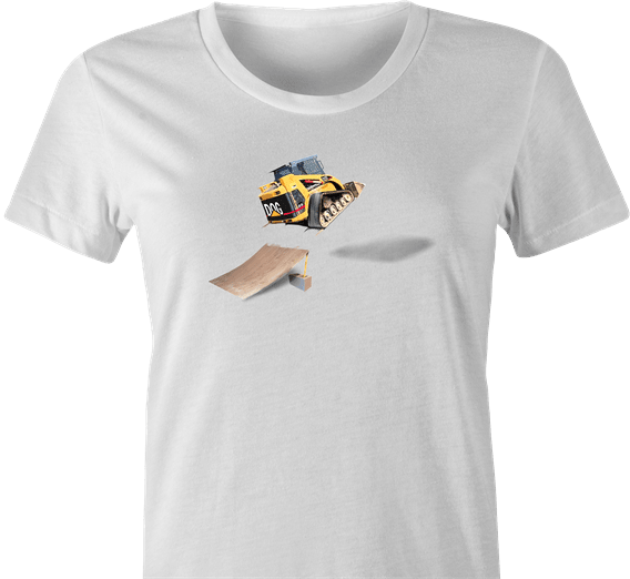 funny Awesome Bulldozer Ramp Jump - Skid Steer Jumper white women's t-shirt