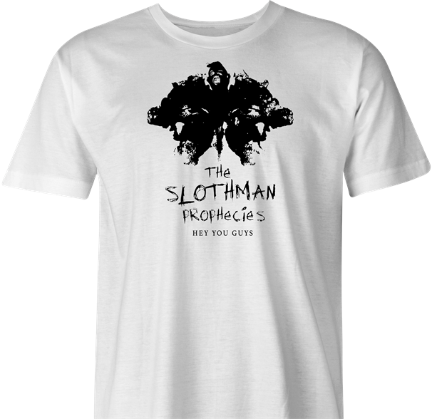 funny sloth from goonies mothman prophecies mashup t-shirt men's white 