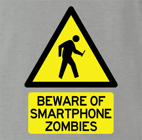 Zombie Walking With Cellphone funny t-shirt grey 