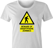 Zombie Walking With Cellphone funny t-shirt women's white  