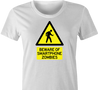 Zombie Walking With Cellphone funny t-shirt women's white  