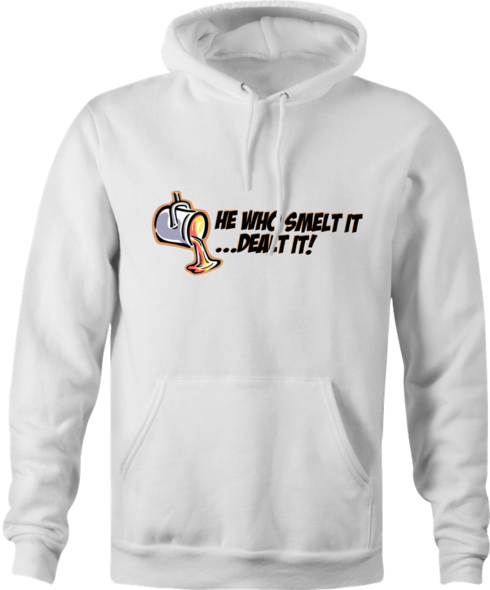 funny FindingFast Hot Rods By Troy He Who Smelt It Delt It Parody white hoodie