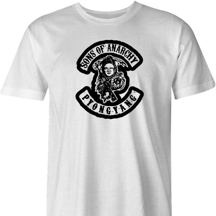 sons of anarchy kim jong il north korea men's white t-shirt 