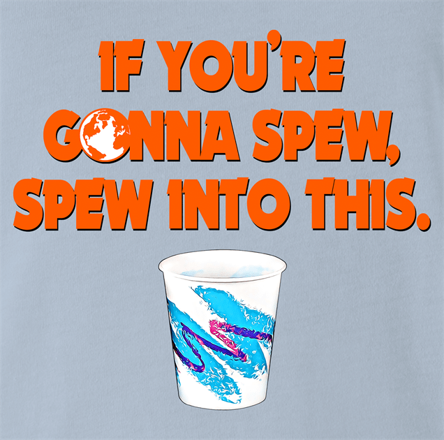 Funny Wayne's World Garth Spew Into This Light Blue T-Shirt