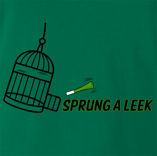 funny Spring a Leak Play On Words Sprung A Leak kelly green t-shirt