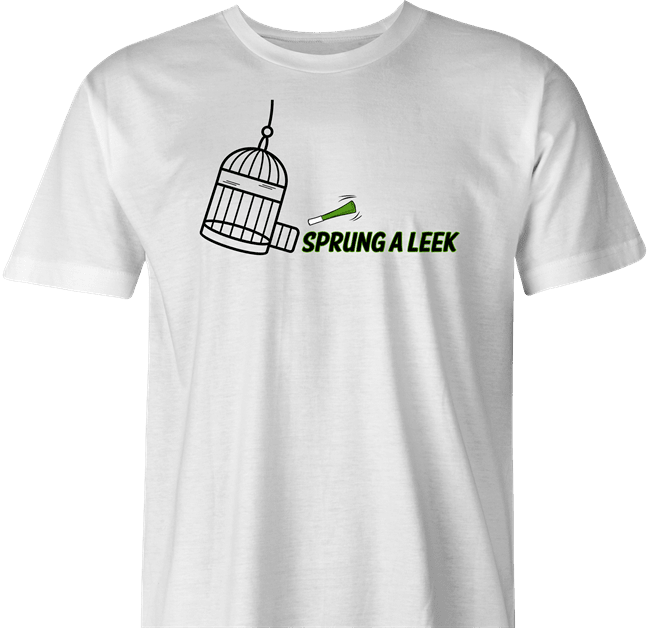 funny Spring a Leak Play On Words Sprung A Leak white men's t-shirt