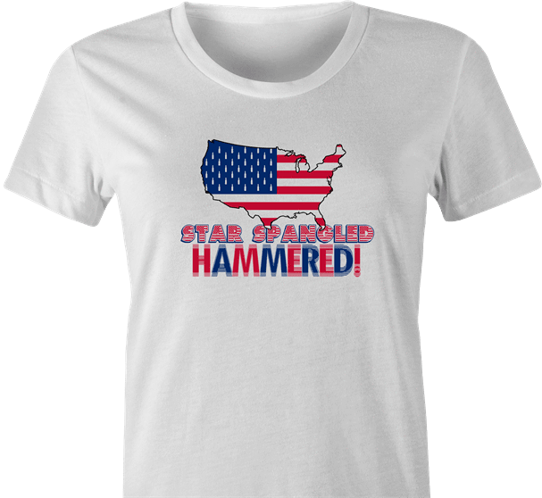 funny Star spangle hammered drinking tshirt murica! white women's t-shirt