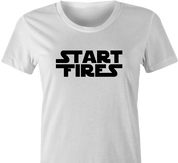 funny Start Fires Star Wars Parody white women's t-shirt