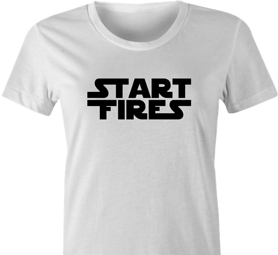 funny Start Fires Star Wars Parody white women's t-shirt