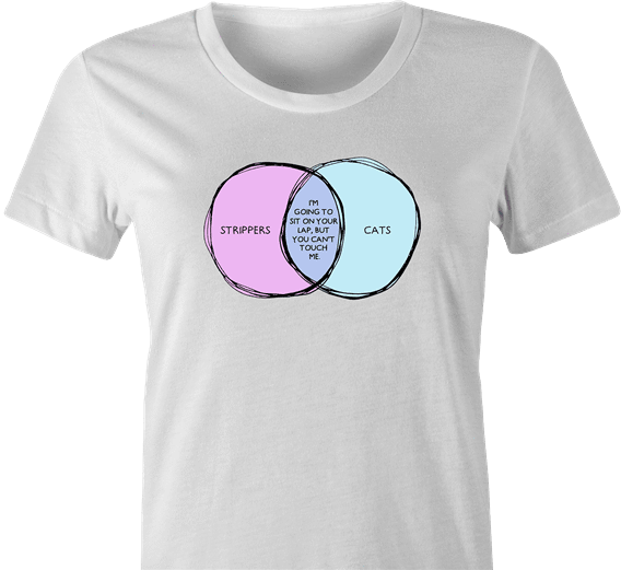 funny Strippers and Cats Overlap Graph Parody white women's t-shirt