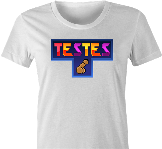 funny tetris testicles video game t-shirt women's white