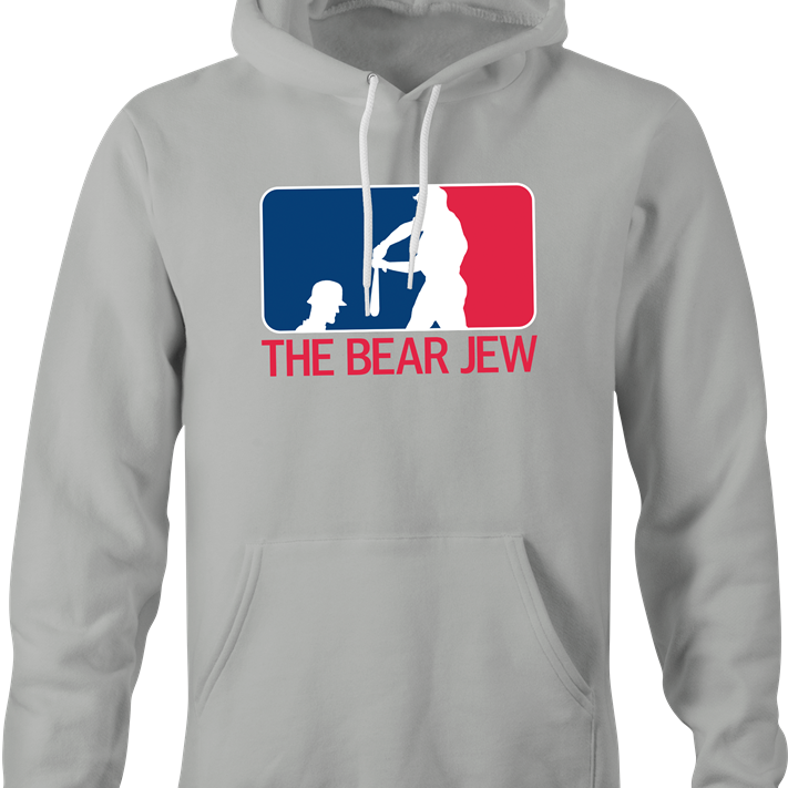 Funny bear jew baseball logo hoodie men's grey