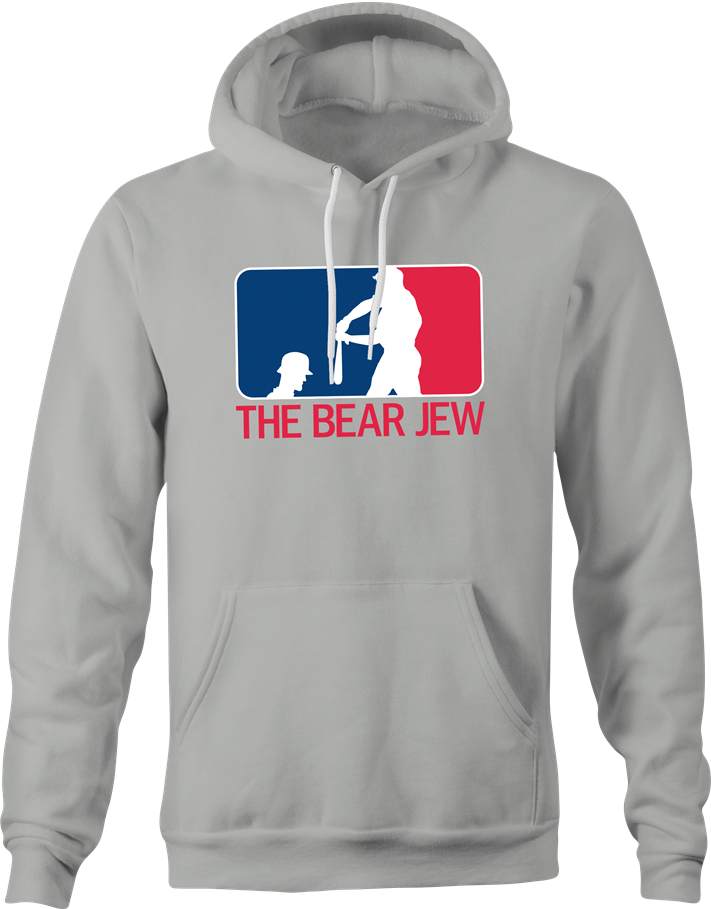 Funny bear jew baseball logo hoodie men's grey
