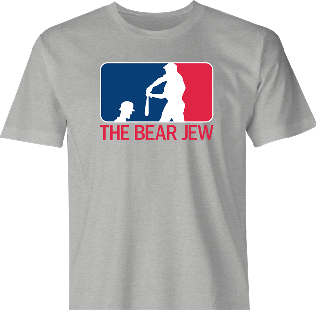 Funny bear jew baseball logo t-shirt men's grey