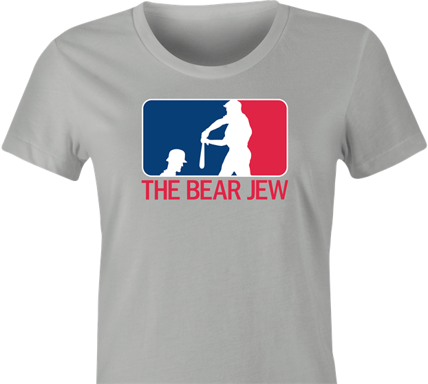 Funny bear jew baseball logo t-shirt women's grey