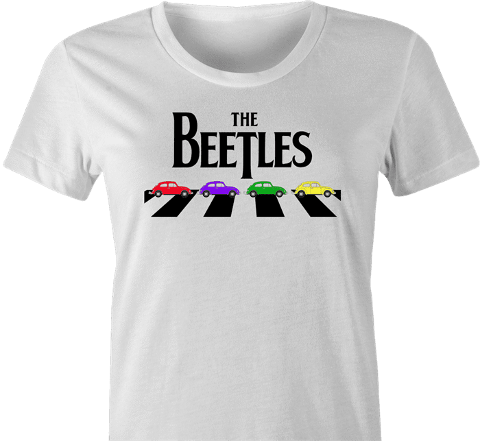 funny The Beatles an beetle volkswagon parody parody t-shirt white women's 