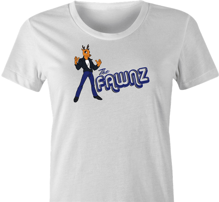 funny Happy Days Fonz The Fawnz Deer parody t-shirt white women's 