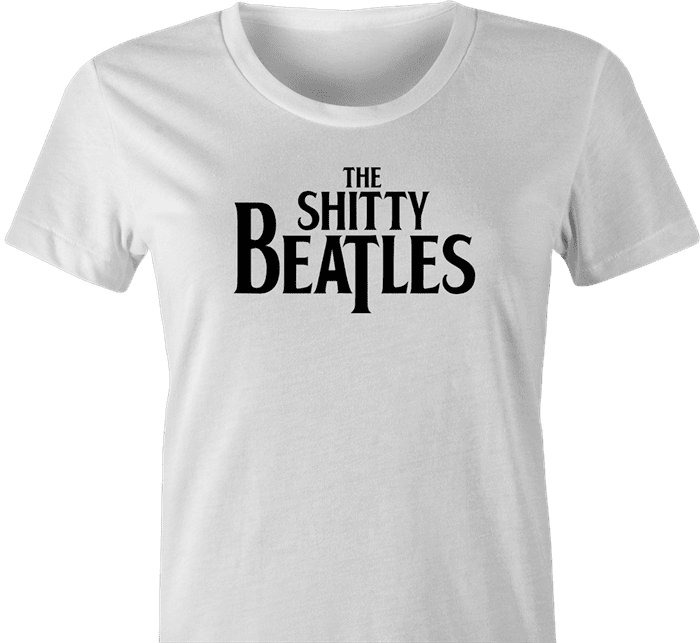 funny Wayne's world shitty beatles t-shirt white women's 