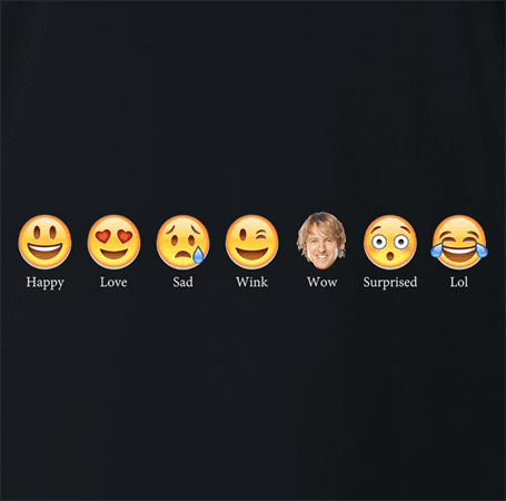 funny owen wilson wow emoji t-shirt black 