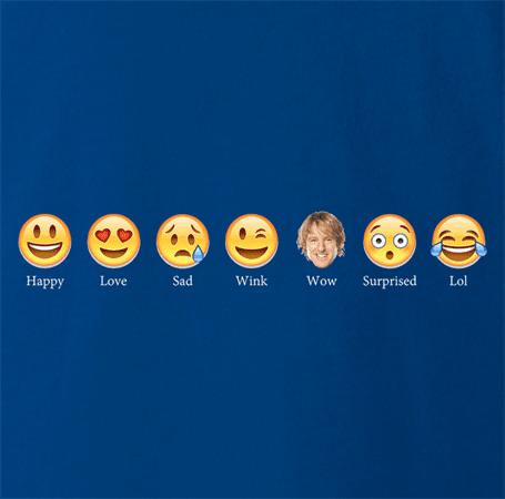 funny owen wilson wow emoji t-shirt royal blue