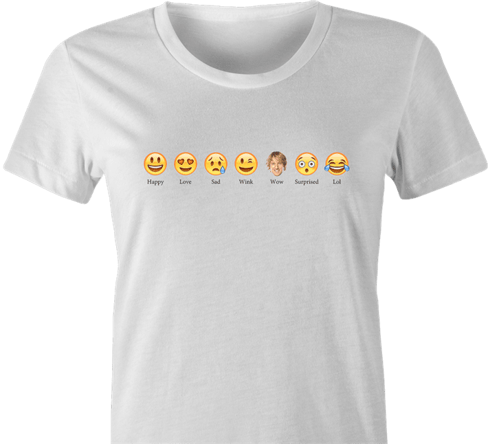 funny owen wilson wow emoji t-shirt women's white 