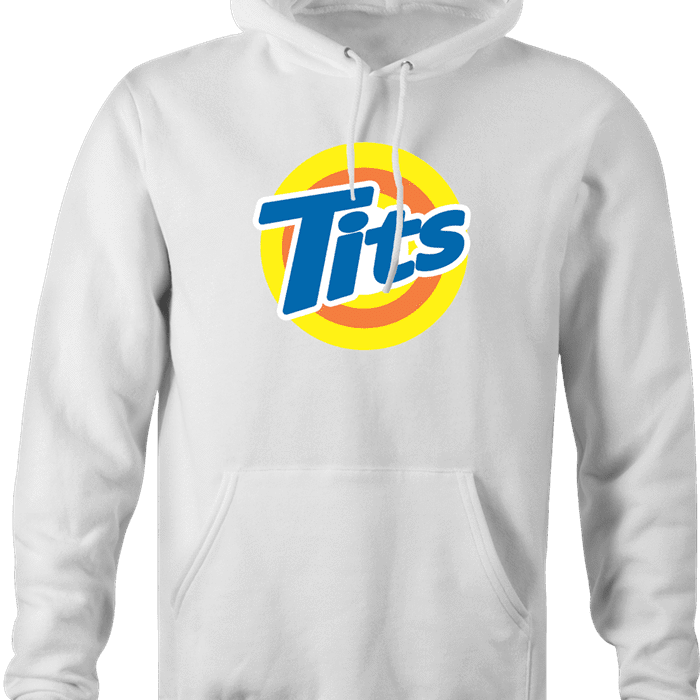 funny Tits and Tide Hilarious Offensive parody white hoodie