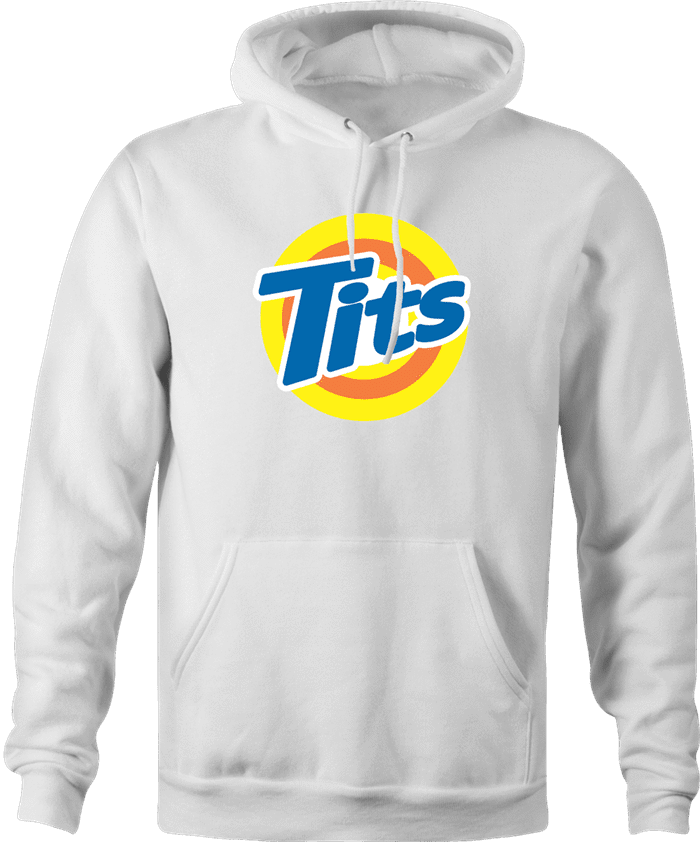 funny Tits and Tide Hilarious Offensive parody white hoodie