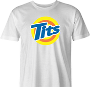 funny Tits and Tide Hilarious Offensive parody men's t-shirt white 