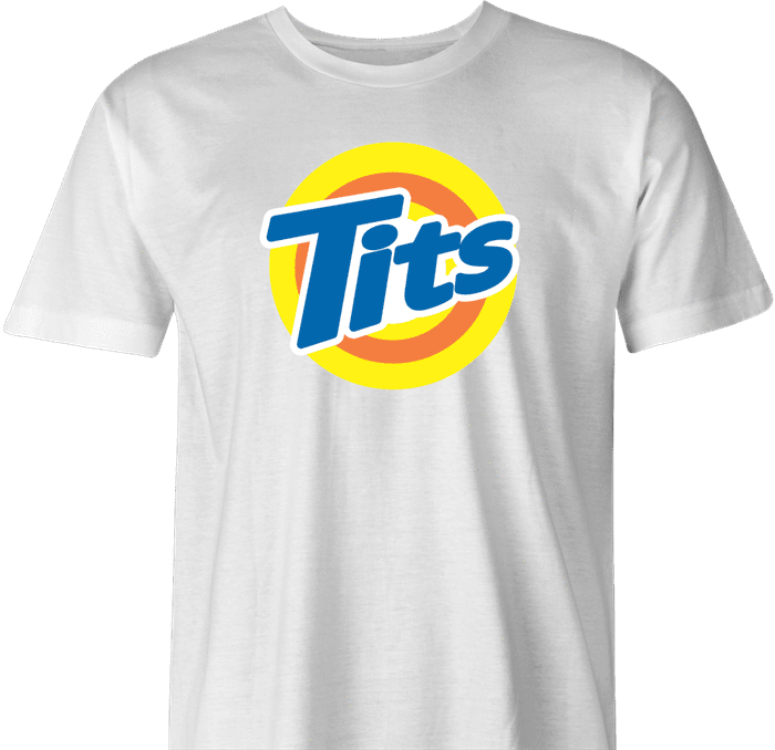 funny Tits and Tide Hilarious Offensive parody men's t-shirt white 