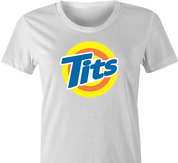 funny Tits and Tide Hilarious Offensive parody women's t-shirt white 