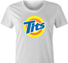 funny Tits and Tide Hilarious Offensive parody women's t-shirt white 